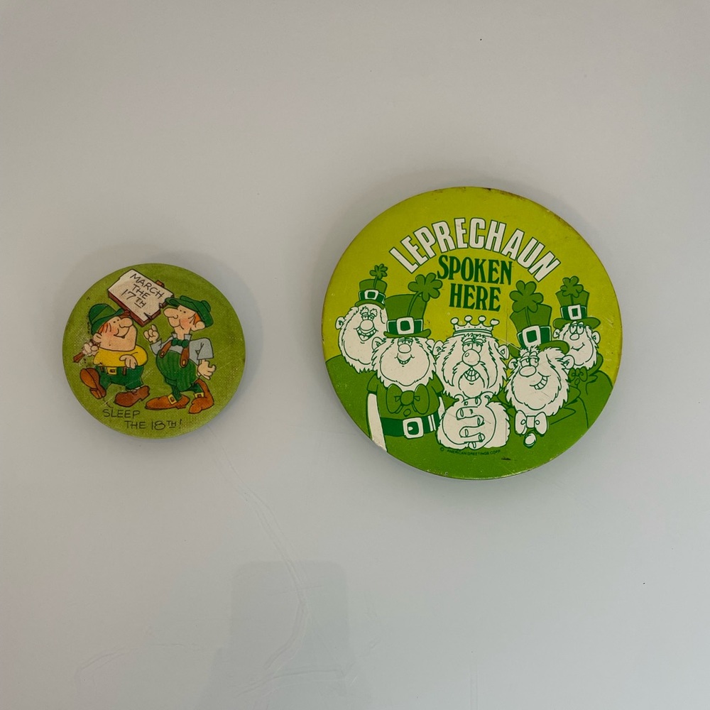 Vintage St Patrick’s Day Pins Pinback Buttons 1 Small 2.25” Other Bigger 4”